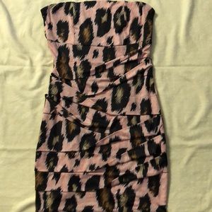 Pink cheetah print strapless dress
